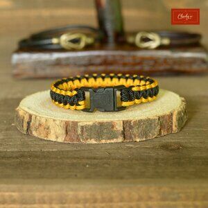 Paracord Survival Bracelet Side Release Buckle Black/Yellow L 7.25"(ID206-207)